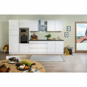 Respekta Premium Küchenzeile/Küchenblock Grifflos 335 cm Weiß Hochglanz-Weiß