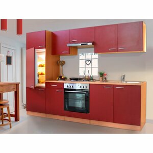 Respekta Küchenzeile ohne E-Geräte LBKB270BR 270 cm Rot-Buche Nachbildung