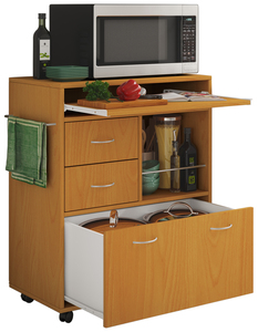 VCM Küchenrollwagen mit ausziehbarer Arbeitsfläche & 3 Schubladen "Kicha" Buche