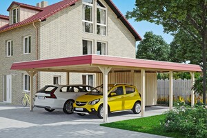 SKAN HOLZ Carport Wendland 630 x 879 cm mit Abstellraum, mit EPDM-Dach, rote Blende