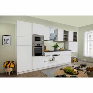 Respekta Premium Küchenzeile/Küchenblock Grifflos 435 cm Weiß Matt-Weiß