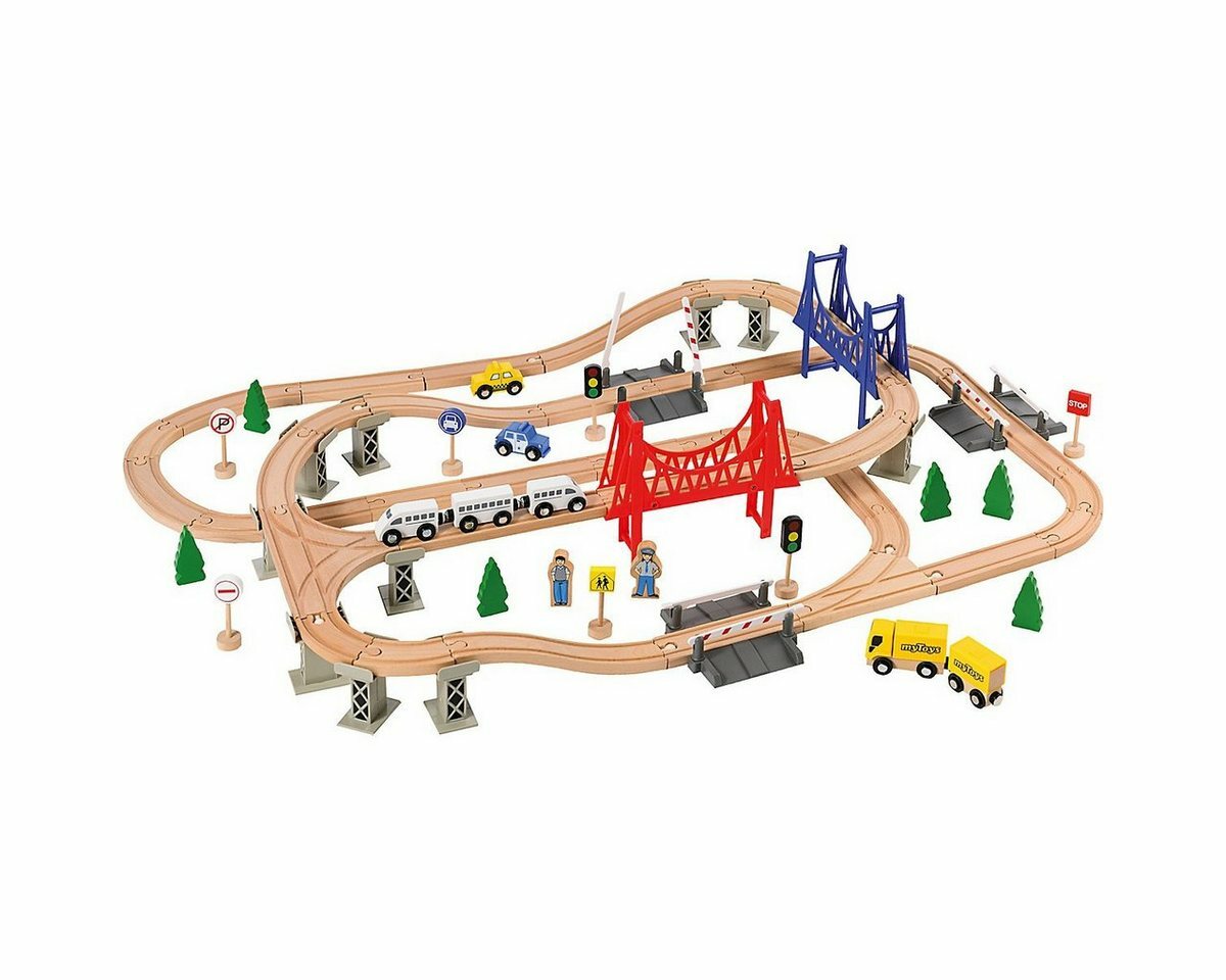 Bild 1 von myToys Spielzeugeisenbahn-Set »Holzeisenbahn-Spielset, 84-tlg.«