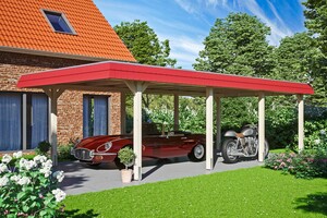 SKAN HOLZ Carport Wendland 409 x 870 cm mit Aluminiumdach, rote Blende