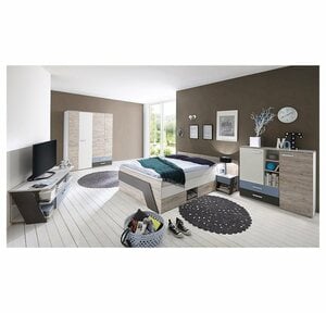 Lomadox Jugendzimmer-Set »LEEDS-10«, (Sparset, 5-tlg), mit Bett 140x200 cm 5-teilig in Sandeiche Nb. mit weiß, Lava und Denim Blau