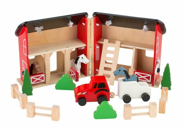 Bild 1 von Coemo Puppenhaus, (möbliertes Puppenhaus Holz, 15-tlg), Pferdestall zum Aufklappen