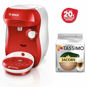 TASSIMO Kapselmaschine HAPPY Rot +20 € Gutschein 1400 Watt + 1 Packung Latte Macchiato