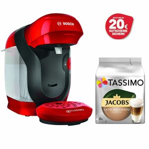 TASSIMO Kapselmaschine Style Rot +20€ Gutschein 1400 Watt +1 Packung Latte Macchiato