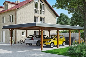 SKAN HOLZ Carport Wendland 630 x 879 cm mit EPDM-Dach, schwarze Blende, nussbaum