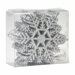 Schneeflocken-Baumhänger Kunststoff 12er-Set Silber