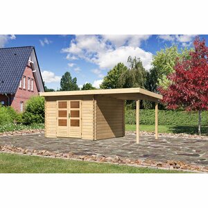 Karibu Holz-Gartenhaus Ängelholm 5 Natur Set BxT:480x280 davon 200 cm Anbaudach