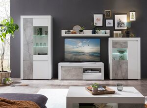 Premium collection by Home affaire Wohnwand »Stone Marble«, (4-St), bestehend aus vier Möbelstücken, in grifflosen Design, mit modernen Marmor Dekor, Breite 350 cm