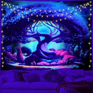 LOMOHOO Fantasy Plant Magical Forest Tapisserie Fantasy-Märchen-Wandteppich Eine große Flanell-Lebensbaum-Wandkunst für Schlafzimmer und Wohnzimmer (M/150x130cm, Verträumt Wald)