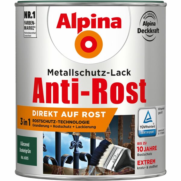 Bild 1 von Alpina Metallschutz-Lack Anti-Rost Dunkelgrün glänzend 750 ml