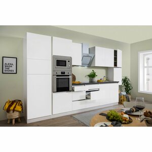 Respekta Premium Küchenzeile/Küchenblock Grifflos 385 cm Weiß Matt-Weiß