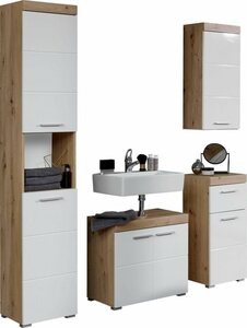 trendteam Badmöbel-Set »Amanda«, (Set, 4-St), mit Hoch-, Waschbeckenunter-, Hänge- und Unterschrank, wechselbare Türanschläge, MDF-Fronten in Hochglanz- oder Holzoptik