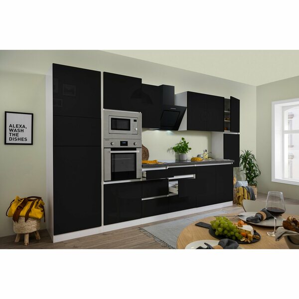 Bild 1 von Respekta Premium Küchenzeile/Küchenblock Grifflos 385 cm Schwarz Hochglanz-Weiß