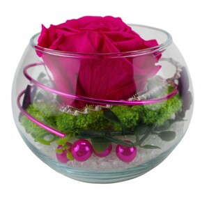 Long Life Rose Curly Kugelglas 7 cm, pink