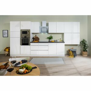 Respekta Premium Küchenzeile/Küchenblock Grifflos 435 cm Weiß Hochglanz-Weiß