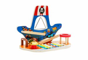 BeebeeRun Spielzeug-Musikinstrument »Piraten und Sandstrand«, Holzspielzeug Xylophon Musikinstrumente Kugelbahn Spielzeugauto-Set Geschenk für Kinder ab 6 Monaten