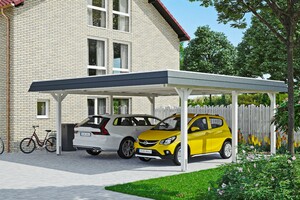SKAN HOLZ Carport Wendland 630 x 637 cm mit EPDM-Dach, schwarze Blende, weiß