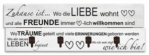 Artland Garderobenpaneel »Wo die Liebe wohnt«, platzsparende Wandgarderobe aus Holz mit 4 Haken, geeignet für kleinen, schmalen Flur, Flurgarderobe