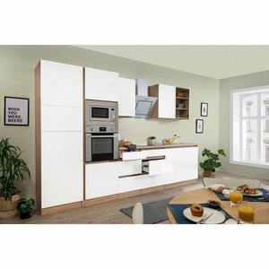 Respekta Premium Küchenzeile/Küchenblock Grifflos 335 cm Weiß Matt-Eiche Sägerau