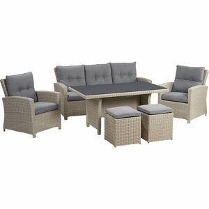 Lounge-Set mit Esstisch Vermont 6-teilig Polyrattan Cloud Fossil