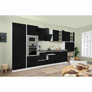 Respekta Premium Küchenzeile/Küchenblock Grifflos 445 cm Schwarz Hochglanz-Weiß