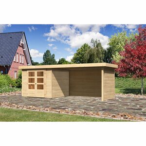 Karibu Holz-Gartenhaus Boras 3,5 Natur Set BxT:497x246 cm davon 259 cm Anbaudach