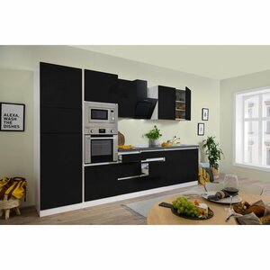 Respekta Premium Küchenzeile/Küchenblock Grifflos 335 cm Schwarz Hochglanz-Weiß