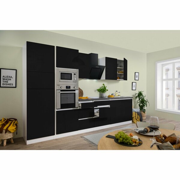 Bild 1 von Respekta Premium Küchenzeile/Küchenblock Grifflos 335 cm Schwarz Hochglanz-Weiß