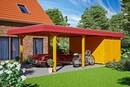 Bild 1 von SKAN HOLZ Carport Wendland 409 x 870 cm mit Abstellraum, mit EPDM-Dach, rote Blende, eiche hell