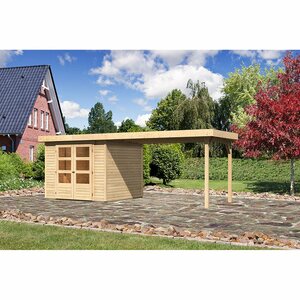 Karibu Holz-Gartenhaus Boras 3,5 Natur Set BxT:497x246 cm davon 255 cm Anbaudach