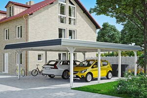 SKAN HOLZ Carport Wendland 630 x 879 cm mit EPDM-Dach, schwarze Blende, weiß