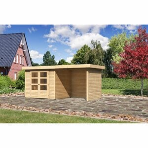 Karibu Holz-Gartenhaus Boras 3 Natur Set BxT 462 x 217 cm davon 224 cm Anbaudach