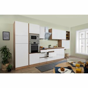 Respekta Premium Küchenzeile/Küchenblock Grifflos 435 cm Weiß Matt-Eiche Sägerau