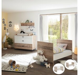 Lomadox Babyzimmer-Komplettset »ROANNE-78«, (4-tlg), Babyzimmer Set mit Umbaufunktion zum Juniorbett in Eiche Old Style hell / weiß