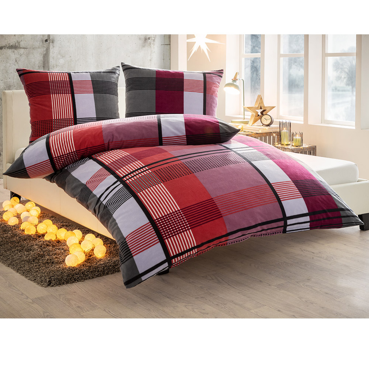 Bild 2 von Dreamtex Nicki Bettwäsche 135x200 cm + 80x80 cm, Camino beere grau, 2er Set