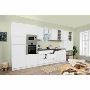 Respekta Premium Küchenzeile/Küchenblock Grifflos 445 cm Weiß Matt-Weiß