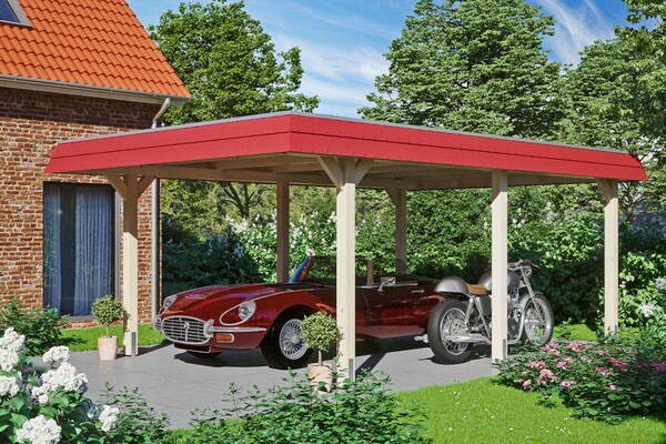 Bild 1 von SKAN HOLZ Carport Wendland 409 x 628 cm mit Aluminiumdach, rote Blende