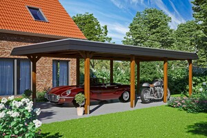 SKAN HOLZ Carport Wendland 409 x 870 cm mit EPDM-Dach, schwarze Blende, nussbaum