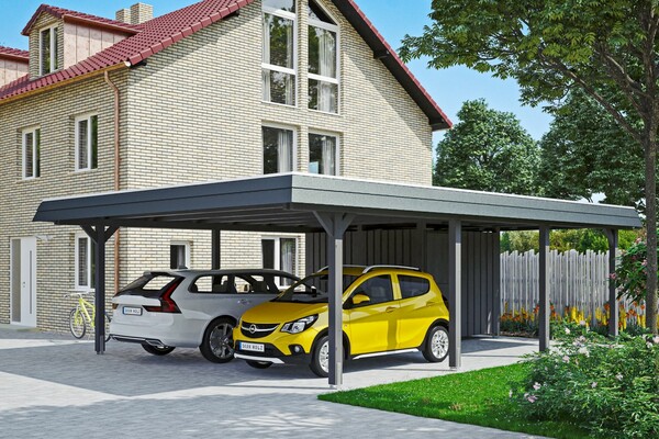 Bild 1 von SKAN HOLZ Carport Wendland 630 x 879 cm mit Abstellraum, mit EPDM-Dach, schwarze Blende, schiefergrau