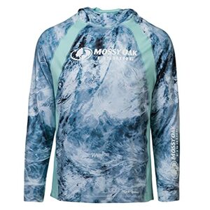 Mossy Oak Herren Leichter Sonnen-Kapuzenpullover mit Kapuze Angeln Shirts Hemd, Arktisblau, 3X-Large
