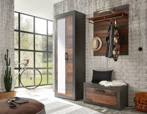 Home affaire Garderoben-Set »BROOKLYN«, (Komplett-Set, 3-St., bestehend aus Garderobenschrank mit Spiegel, Garderobenbank und -paneel), in dekorativer Rahmenoptik