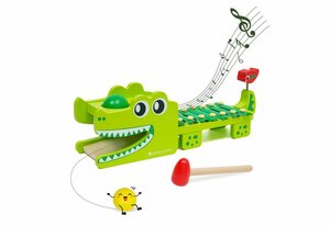 BeebeeRun Spielzeug-Musikinstrument »Krokodil & Pirat 3 in 1 Interaktives Massivholz Klopfbank«, Lernspielzeug, Xylophon mit 1 Schlägel in 7 Tönen, Pounding Toy