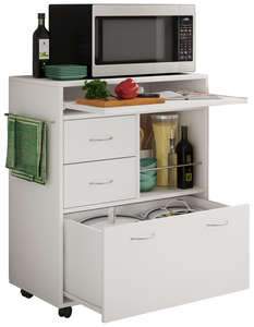 VCM Küchenrollwagen mit ausziehbarer Arbeitsfläche & 3 Schubladen "Kicha" weiß