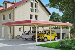 SKAN HOLZ Carport Wendland 630 x 879 cm mit Aluminiumdach, rote Blende