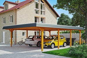 SKAN HOLZ Carport Wendland 630 x 879 cm mit EPDM-Dach, schwarze Blende, eiche hell