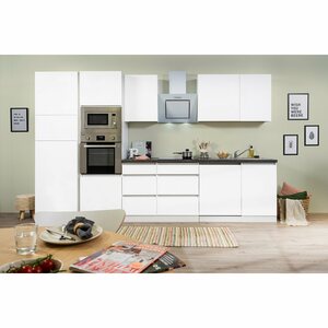 Respekta Premium Küchenzeile/Küchenblock Grifflos 345 cm Weiß Matt-Weiß