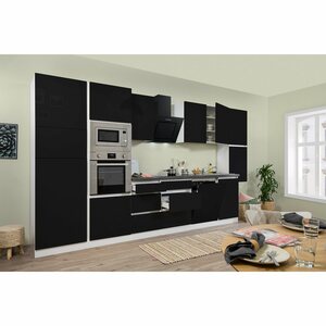 Respekta Premium Küchenzeile/Küchenblock Grifflos 395 cm Schwarz Hochglanz-Weiß